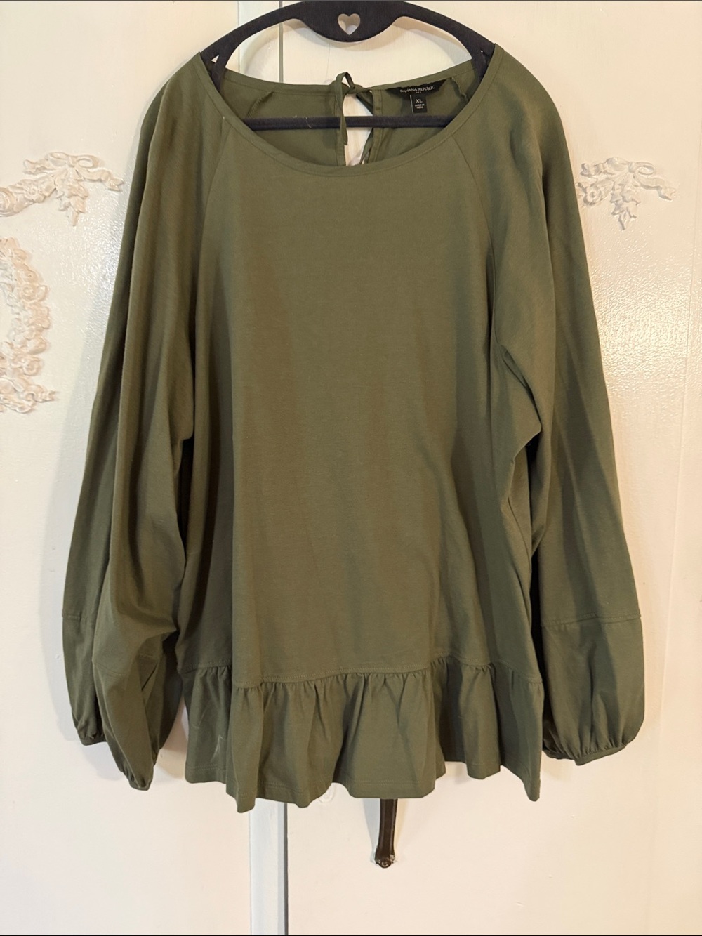 Banana Republic Olive Green Ruffle-Hem Long Sleeve Tunic